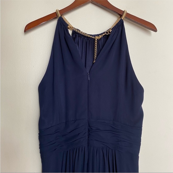 Eliza J Tiered Chiffon Gown Navy- worm once - Picture 6 of 6